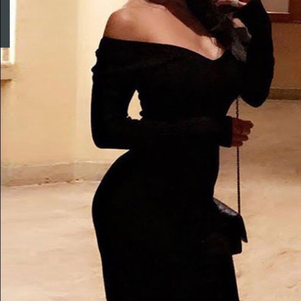 New Sexy Ribbed Black Bodycon Maxi Dress